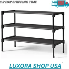 3-Tier Shoe Rack with Non-Woven Fabric, X-Large Stackable Organizer, Black