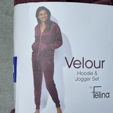 Felina Women's L Velour Hoodie Jogger Set Burgundy H0291