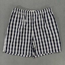 Vintage 90s Palaka Hawaii Shorts Mens Large Navy White Plaid Check Elastic Waist