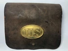 Civil War Leather Ammo Cartridge Box with Oval U. S. Plate & Tins