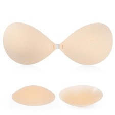 Sticky Bra Strapless Adhesive Push Up Backless with Nipple Covers Beige