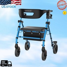 Rollator Walkers for Seniors with Seat, Foldable Rolling Walker Blue