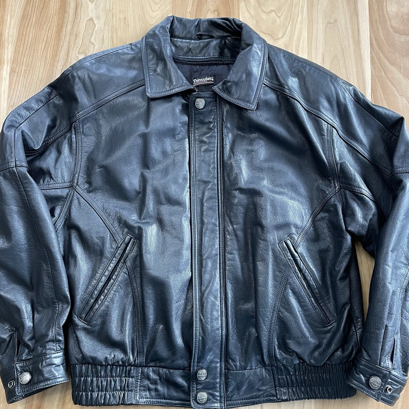 Wilson Leather Vintage 90’s Large Black Bomber Jacket Removable Thinsulate Vest