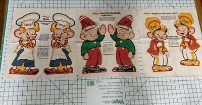 VTG 1954 Kelloggs Rice Krispies SNAP CRACKLE POP Cloth Doll Fabric Panel Cut&Sew