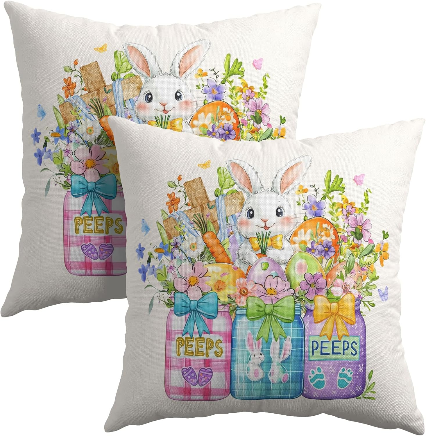 Happy Easter 18×18 Inch Watercolor Floral Pillow Covers Set of 2