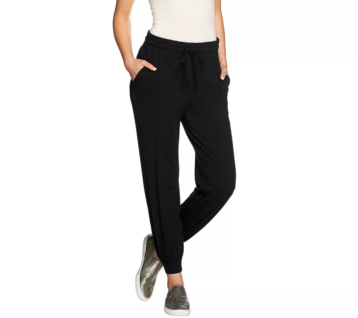 AnyBody Petite Cozy Knit Jogger Pants Black Sz XS QVC