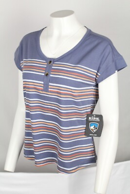 #ad #ad Kuhl Women#x27;s Shirt Solstice Short Sleeve Top Henley Twilight Striped 8492 $29.74