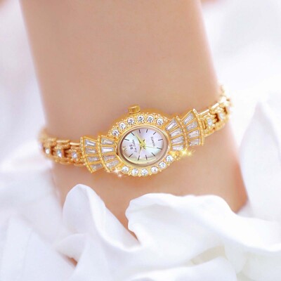 Diamond Luxury Women Watch Retro Oval Golden Tone Women's Quartz Wrist Watch