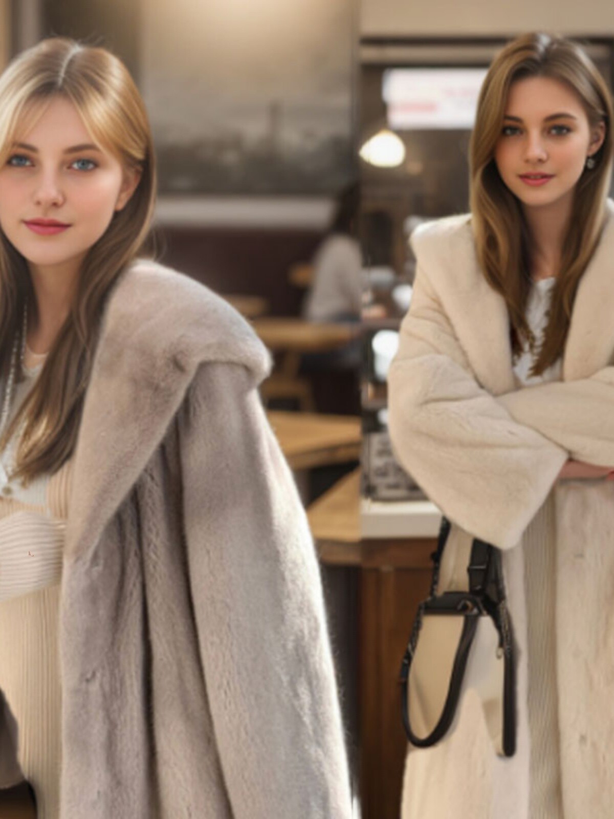 Occidental Womens Faux Mink Fur Hooded Long Trench Coat Overcoat Winter Outerwear