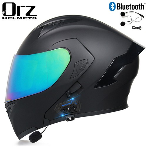 Dual Lens Bluetooth Helmet Motorcycle Flip Up Modular Motorbike Crash Helmet DOT
