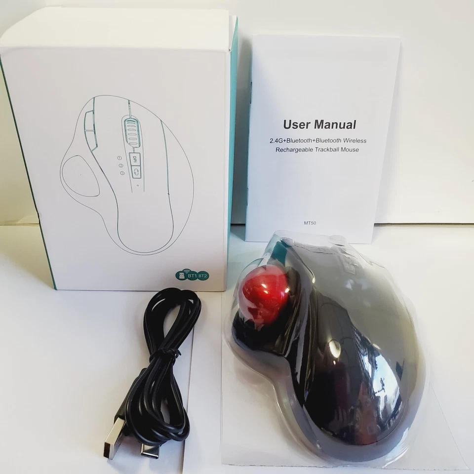 Trackball Wireless Mouse Bluetooth 2.4G USB Ergonomic Thumb Roll Android Windows - Image 3 of 4