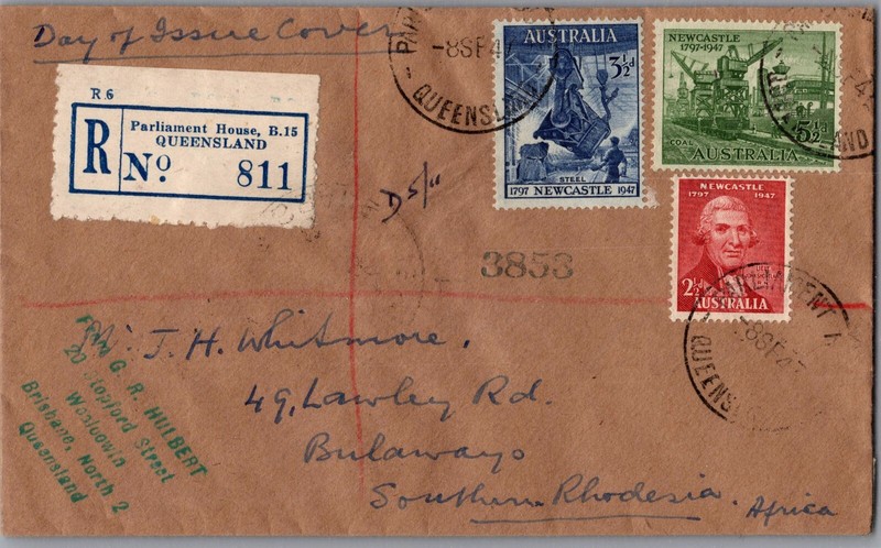 1917 Australia Queensland Registered Cover to Southern Rhodesia Bulawayo