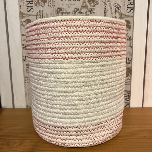 Christmas JOY Rope Basket – White & Red Woven Storage Snowflake Holiday Decor - Picture 10 of 12