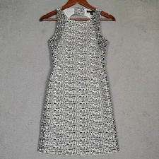 Banana Republic Mini Dress Women 0 Petite Black White Printed Cutout Back Sheath