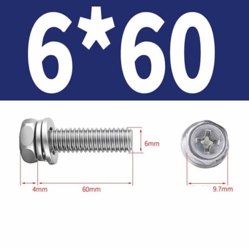 Phillips Hex Head with Washer Screws Hexagon Combination Stainless Steel M3-M10 - Picture 54 of 71