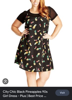 City Chic NWT Dress Womens XS/14 90s Girl pineapple Dress 