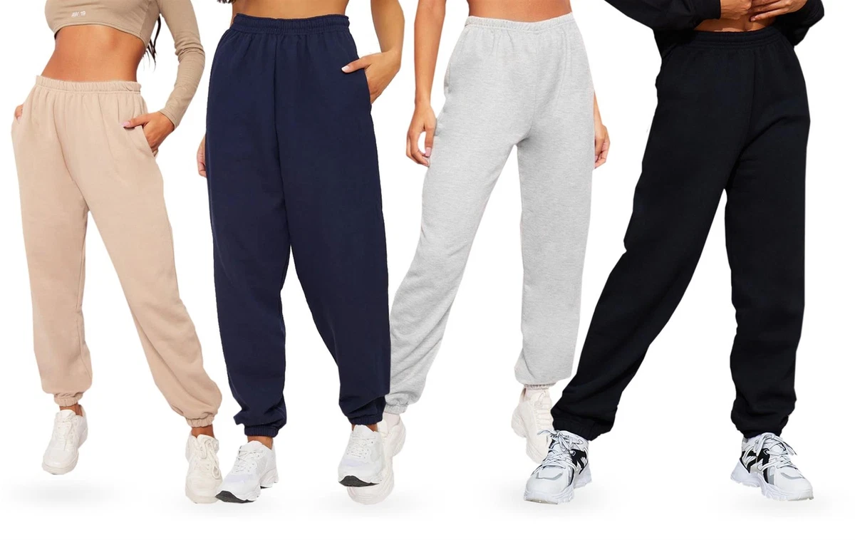 Ladies Sweat Pants Cuffed Gym Baggy Bottoms Tracksuit High Waist