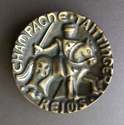 Vintage Solid Brass Marker Dish Mounted Knight - Champagne Taittinger Reims 