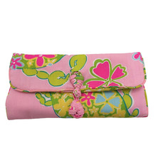 LILLY PULITZER Vintage Jewelry Storage Roll Fabric Travel Case Trifold