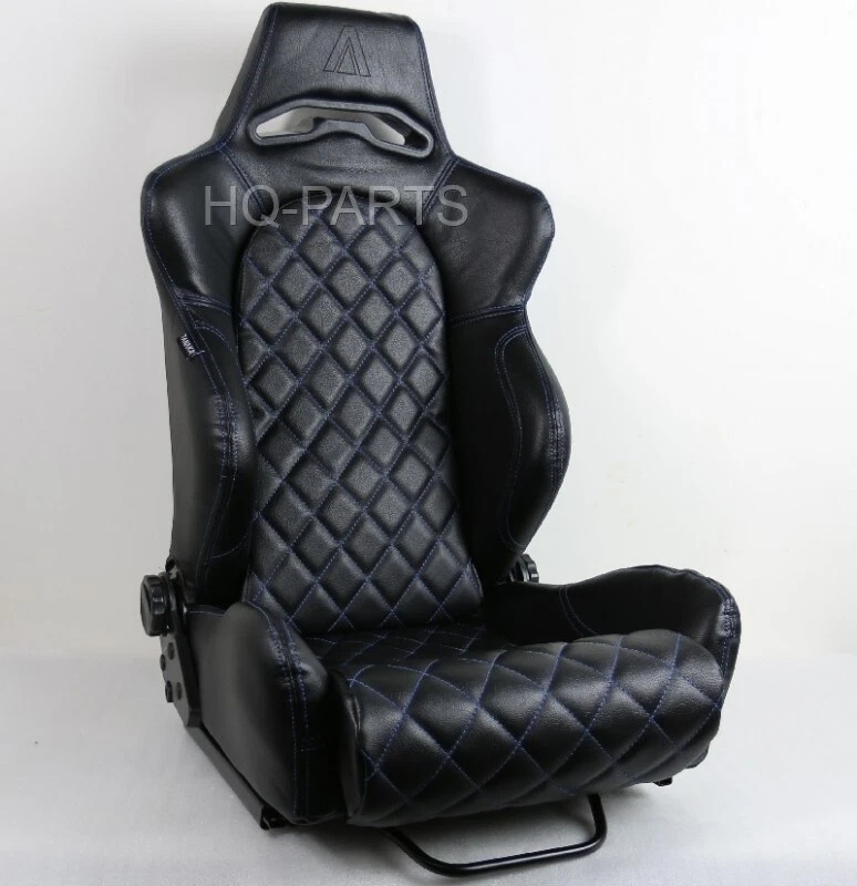 2 ASIENTO DE CARRERAS DE CUERO PVC NEGRO TANAKA RECLINABLE PUNTO DIAMANTE AZUL SE ADAPTA A MAZDA Foto 2 de 4