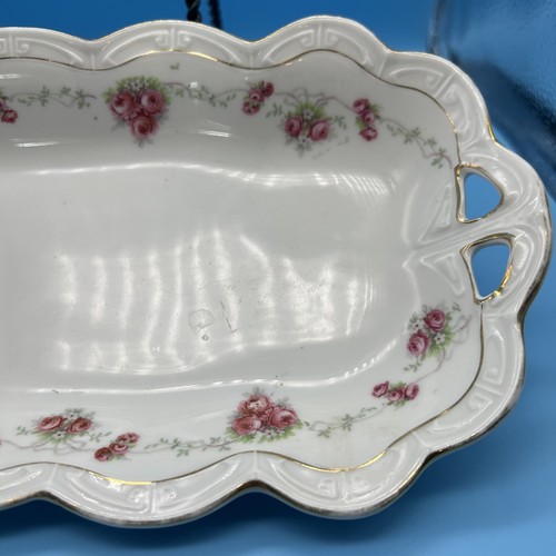 Vintage P.K. Silesia Antique 12" X 6” X 2” Relish Dish Pink Roses Scallops EUC - Picture 4 of 12