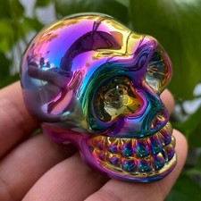 2" Arco Iris Natural Titanio Cuarzo Tallado a Mano Calavera Cristal Reiki Curación 1PC