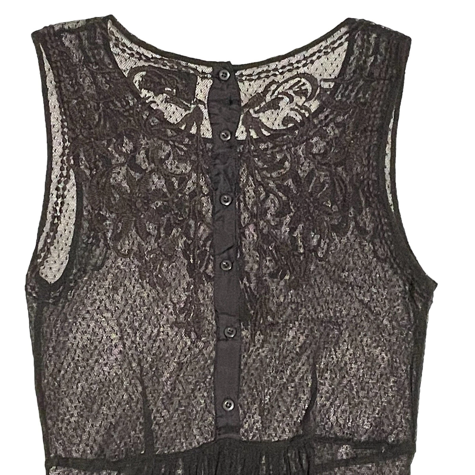 VALENTINO Abito Johnny Was Biya ricamato trasparente overlay S marrone stravagante fata scura