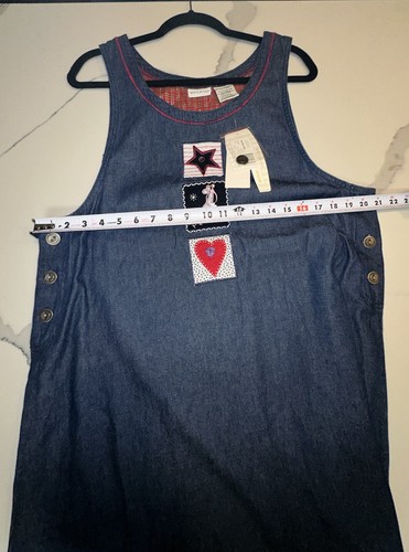 Blue Denim Jean Sleeveless Jumper Dress Size L Hearts Starts Angels READ DISCRIP - Picture 11 of 23
