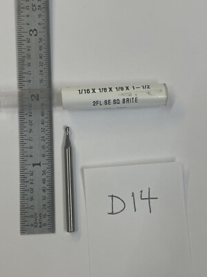 1 NEW HTC 1/16'' DIAMETER CARBIDE ENDMILL 2 FL SQ. 100-2062. 1/8'' LOC (D14)