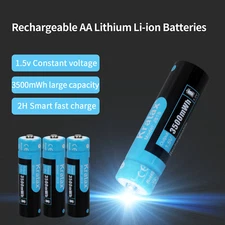 Kratax 1.5V AA Rechargeable Batteries 3500mWh Li-ion AA Batteries Charger Lot