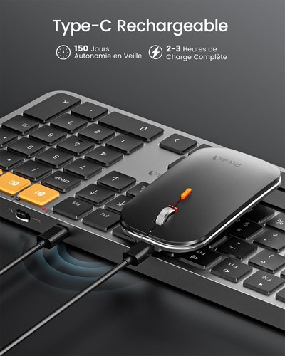 KM100-A Clavier Souris pour Mac sans Fil Retro Eclairé AZERTY Bluetooth Ensem... - Photo 5/7