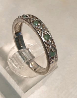 Narrow 925 Silver Band Ring with Emeralds by Harry Ivens RG 60/19mm