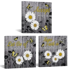 Daisy Wall Art Decor Rustic Inspirational Quotes Canvas Print Farmhouse Flowe...
