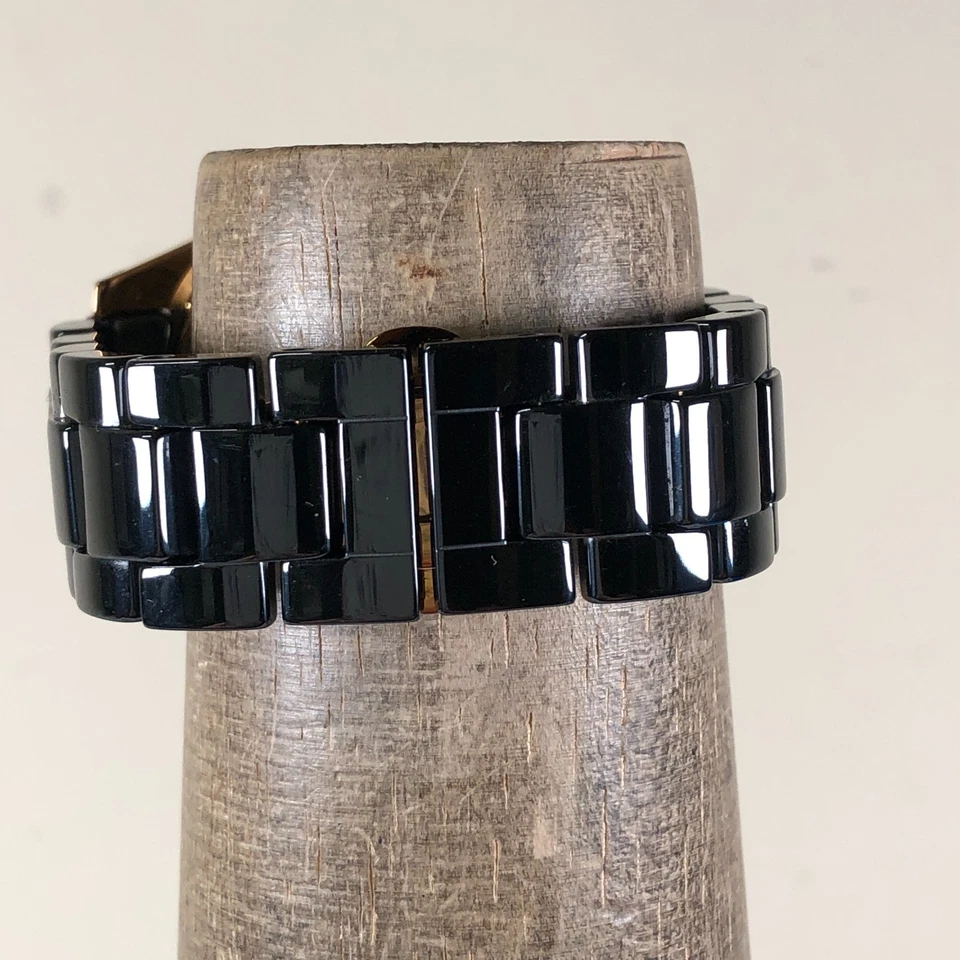 Fossil Riley Women CE-1007 Day Date Black Gold Ceramic Quartz 37mm Watch 6 1/4" - Image 4 of 4