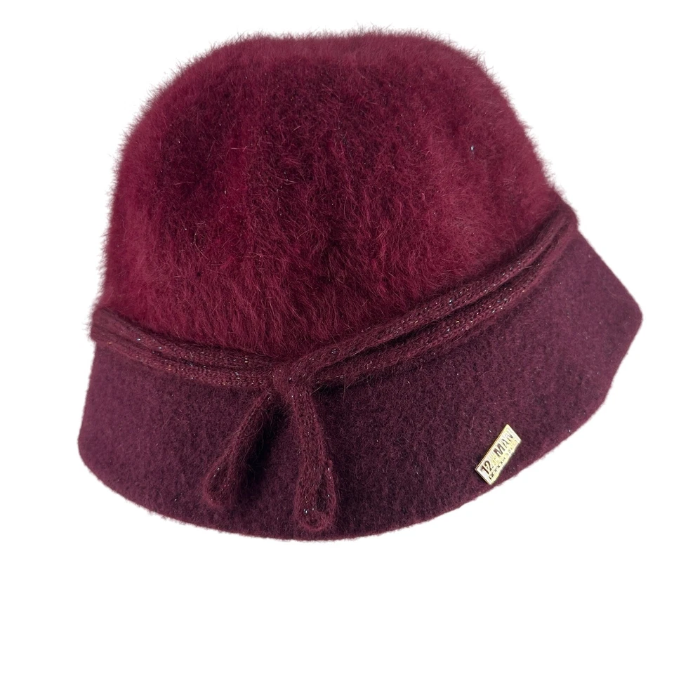 Nine West Granate Mezcla de Lana Conejo Angora Cubo Sombrero Invierno Cloche 12º Hombre Pin Foto 3 de 4