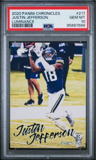 Graded 2020 Panini Chronicles Justin Jefferson #217 Luminance Rookie Card PSA 10. rookie card picture