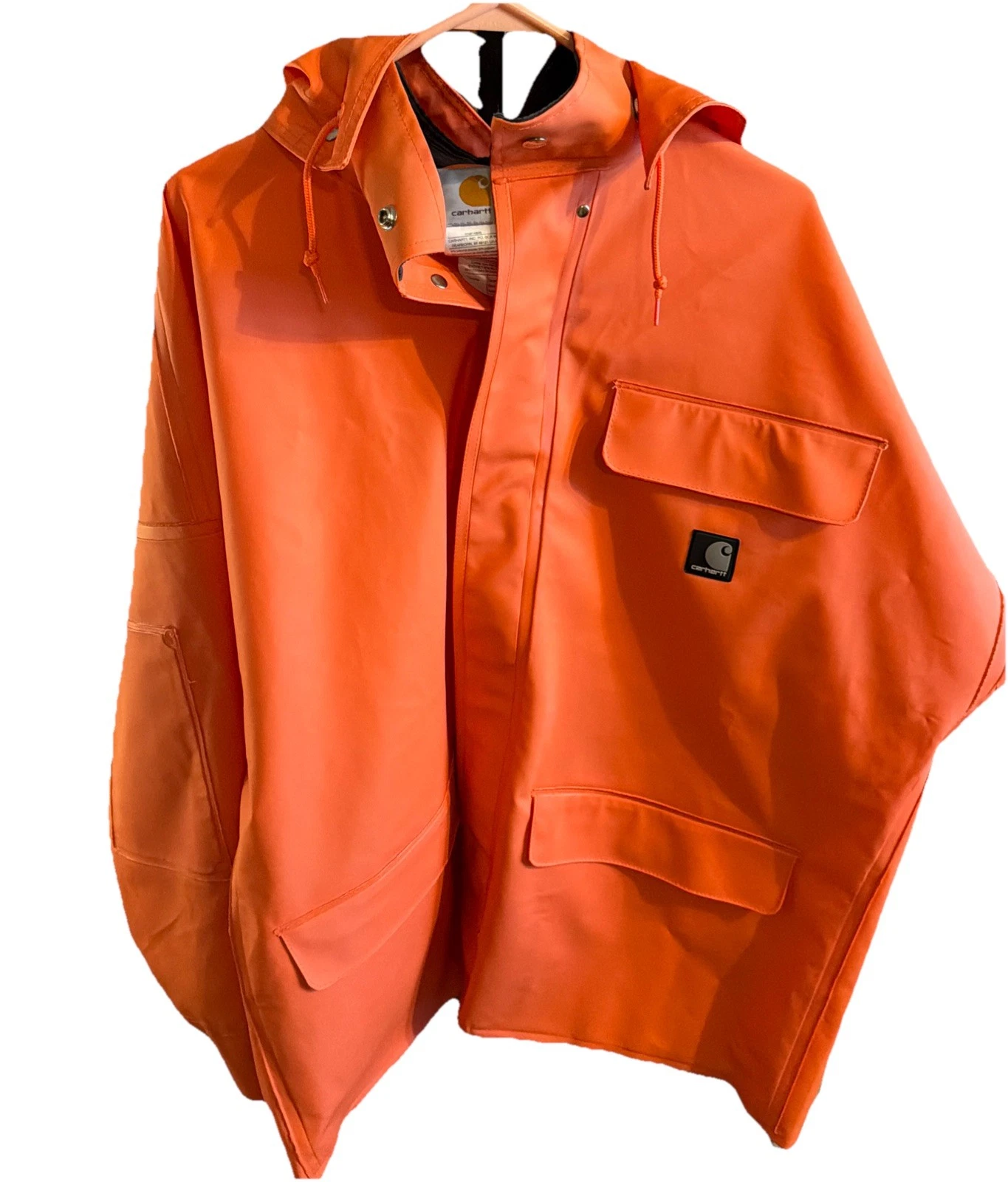 Carhartt Jacket Mens L Orange PVC Rain Coat Fisherman Waterproof Workwear