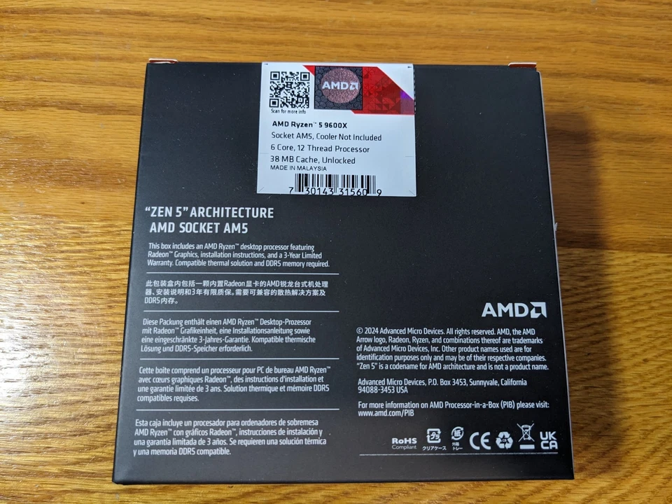 AMD Ryzen 5 9600X 6-Core 5.4GHz 12-Thread Socket AM4 Processor (100-100001405) - Image 2 of 4