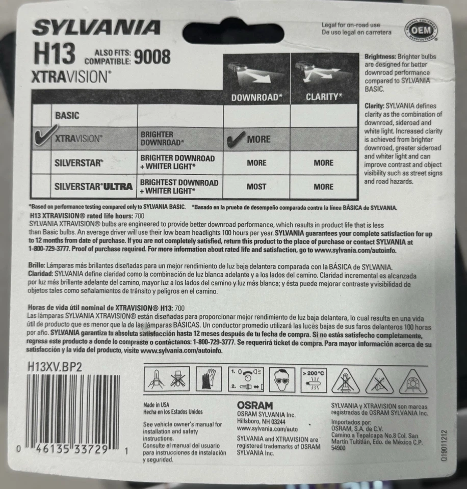 Lâmpada de halogênio para farol Sylvania H15 XtraVision, pacote com 2, vários carros compatíveis - Imagem 2 de 4