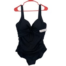 ANNE COLE Swimsuit Size 18W NWT Live In Color Black Plus Curvy One Piece Ruched