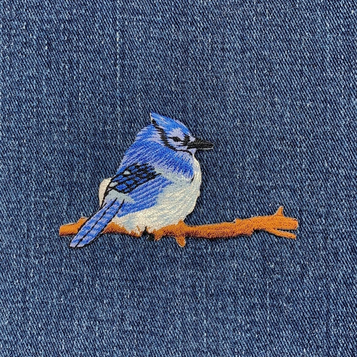 Hummingbird Applique Patch – Blue & Green Embroidered Bird Badge (2-3/8"), Iron-On