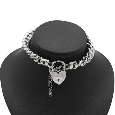 925 Sterling Silver Plated 8mm Euro Chain Bracelet with a Small Plain Heart L...