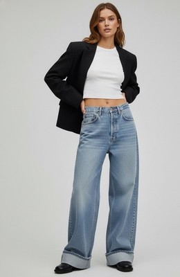 Agolde Womens High-Rise Wide Leg Button-Fly Baggy Light Wash Denim Jeans 27x32