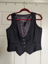 Last Kiss Black Wool Blend Vest Women’s L Fitted Lined Button Front Adjustable