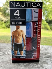 Nautica 4 Pack Brushed Micro Boxer Briefs Size LARGE 36-38 RED / BLUES