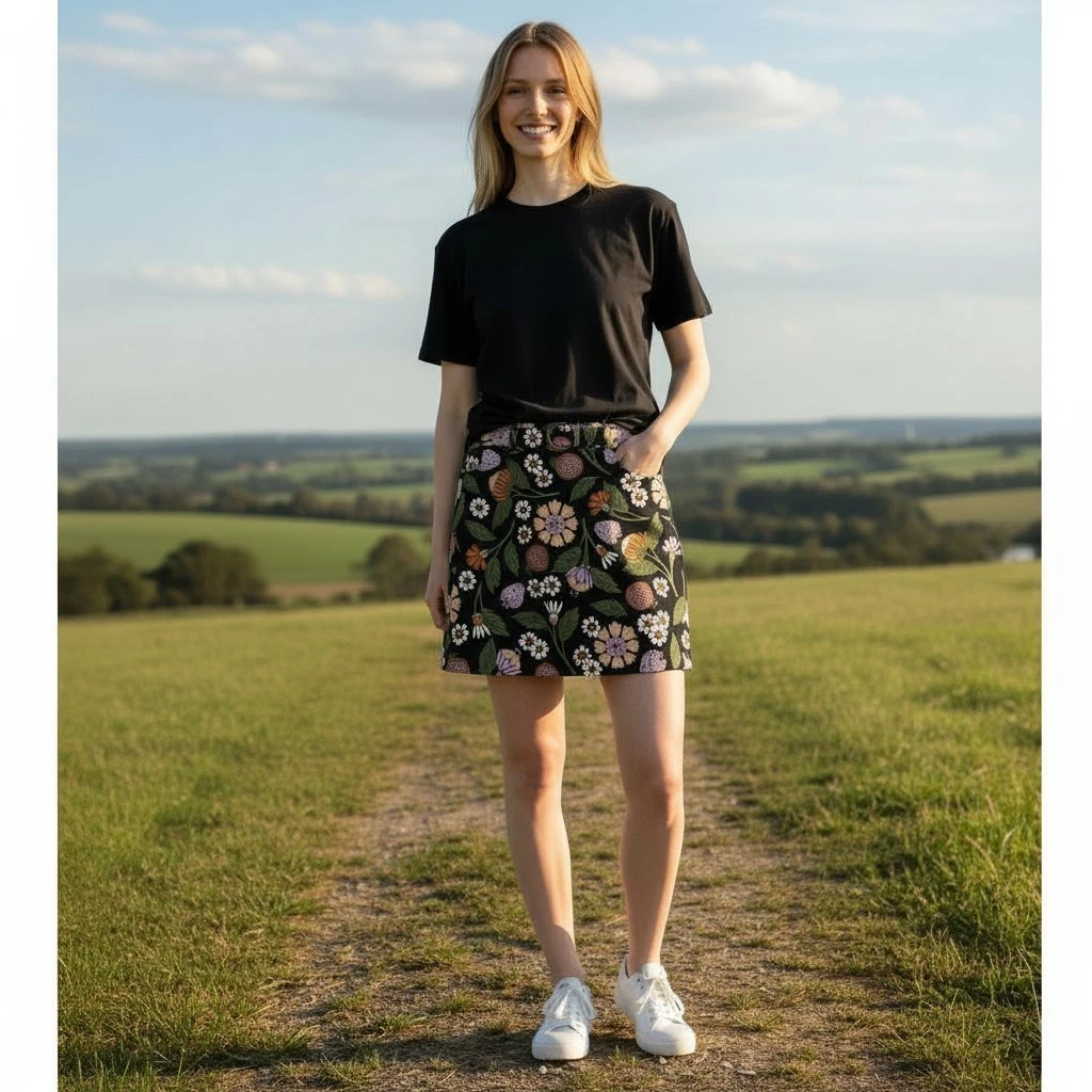 Princess Highway Mini Skirt Size 12 Floral Black Belted Pockets Lined Retro EUC