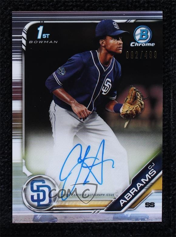 2019 Bowman Draft Chrome Pick Refractor 92/499 CJ Abrams #CDA-CA Auto 5h0