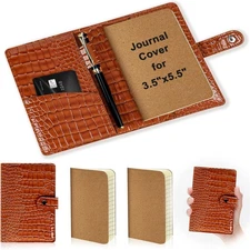 Brown Faux Leather Journal Cover Compatible Field Notes with 2 Pcs Mini Notebook