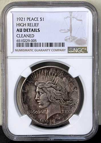 1921 High Relief Peace SILVER Dollar NGC AU Details