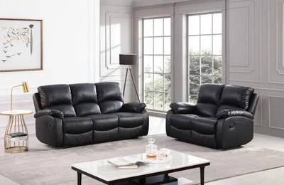 FURNITUREINSTORE Sofa Suite Leather Recliner 3+2+1 Manual Set Black Brown Modern Durable (ROMA)